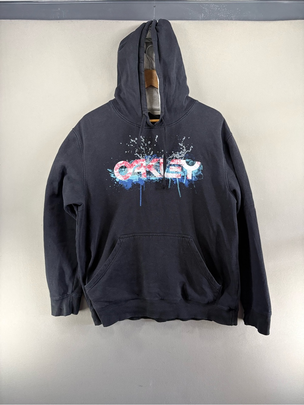 Vintage Oakley Hoodie Pullover Black Size Large Logo Splash Retro Surf